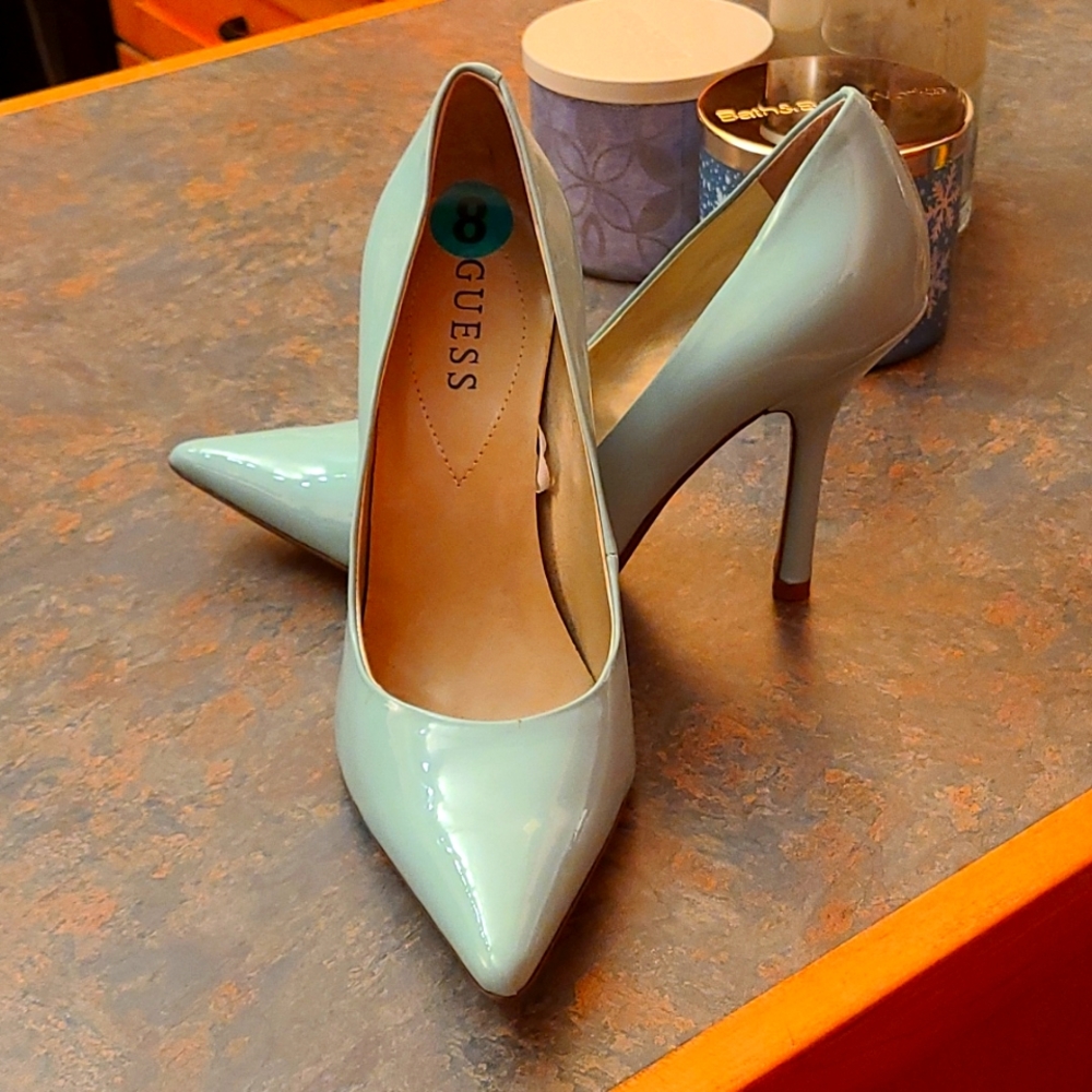 Guess Mint Patent Pointed Toe Pumps